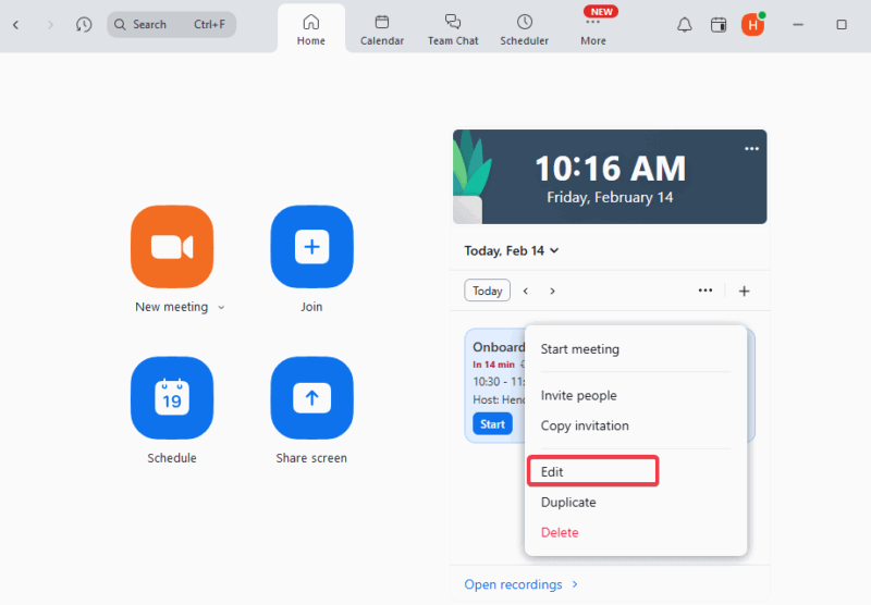 Редактирование повторяющейся встречи в Zoom