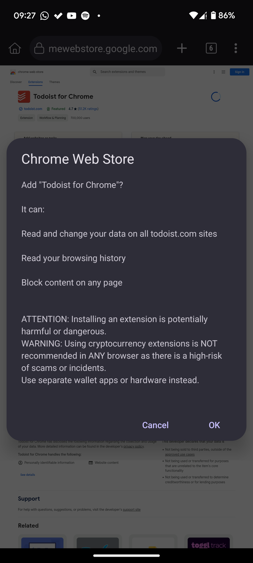Установка расширения Todoist в Kiwi Browser