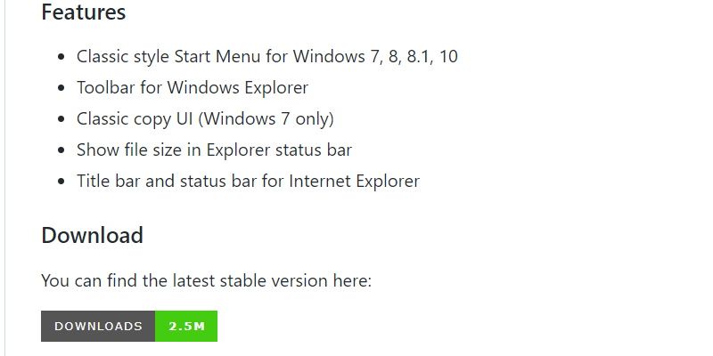 Страница загрузки Open-Shell на GitHub