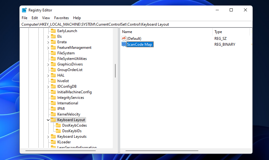 Новое бинарное значение ScanCode Map в редакторе реестра