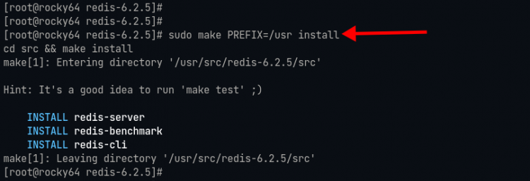 Скриншот компиляции и установки Redis