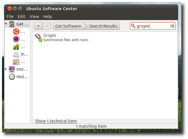 Центр установки ПО с Grsync в списке пакетов