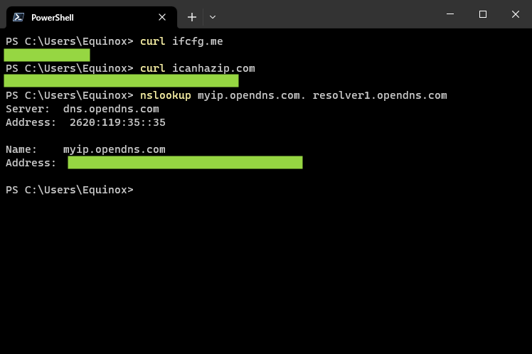 Публичный IP, полученный через curl или nslookup