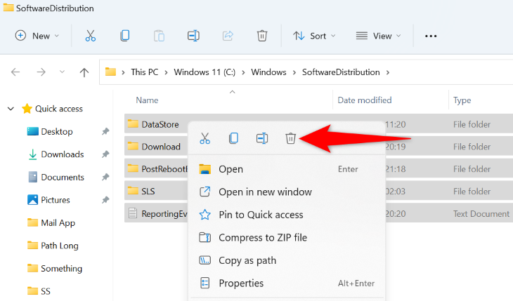 Удаление файлов SoftwareDistribution