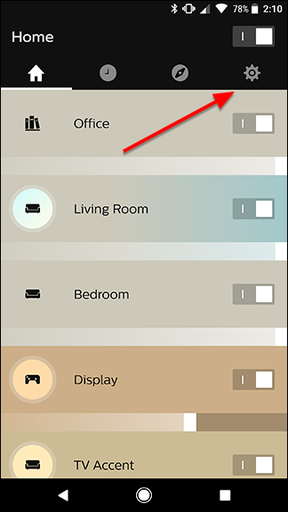 Список ламп в приложении Hue
