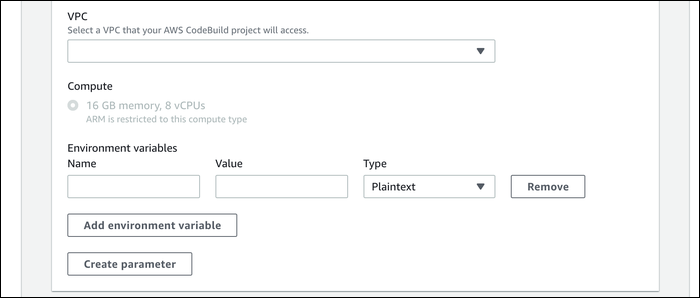 Параметры VPC для CodeBuild