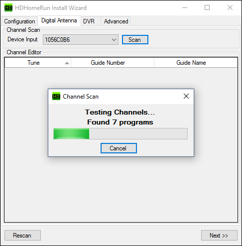 Кнопка Scan в веб‑интерфейсе для поиска каналов