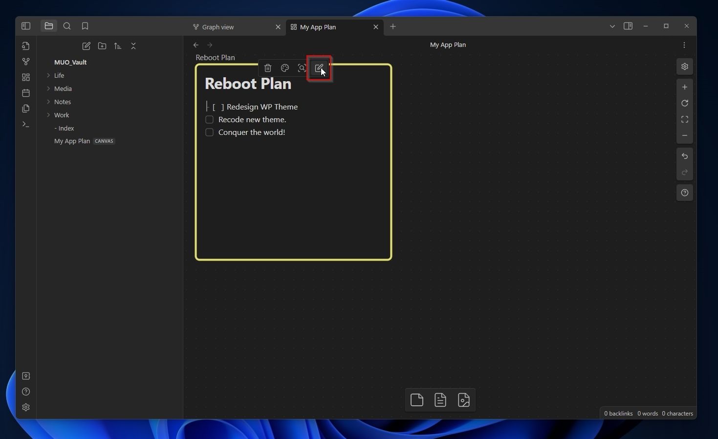 Кнопка редактирования содержимого карточки на Canvas