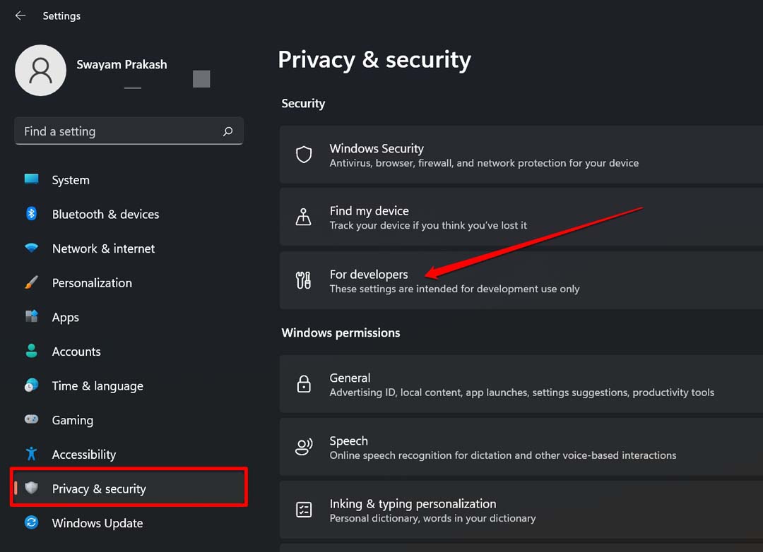 Параметры для разработчиков в Windows 11