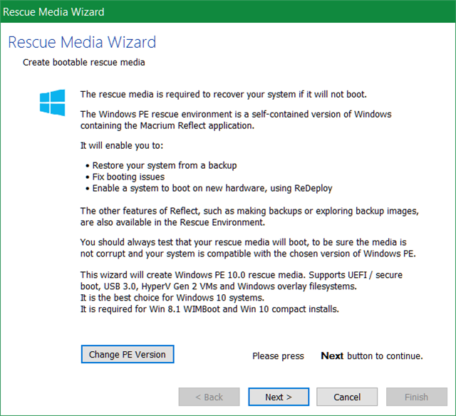 Создание загрузочного носителя Macrium Reflect