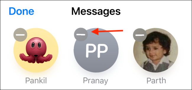 Нажмите знак минус, чтобы открепить беседу