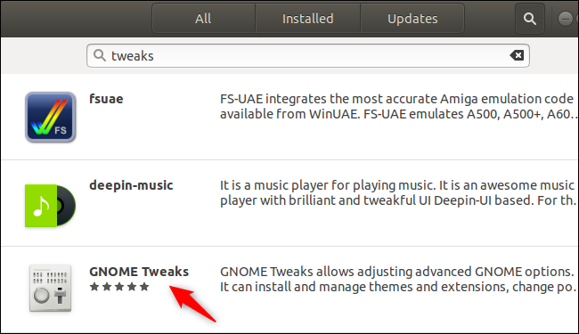 Установка GNOME Tweaks через центр приложений Ubuntu
