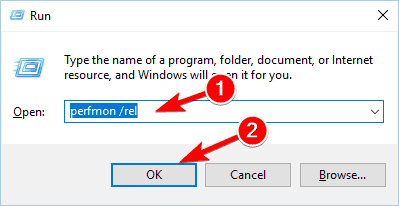 Диалог 'Выполнить' с командой perfmon /rel