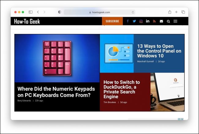 Скриншот окна Safari с тенью на mac