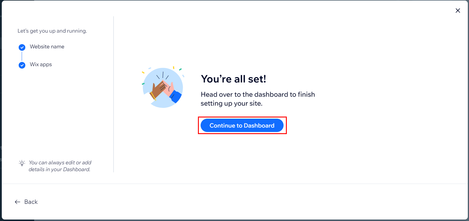 Переход в панель управления сайтом (дашборд).