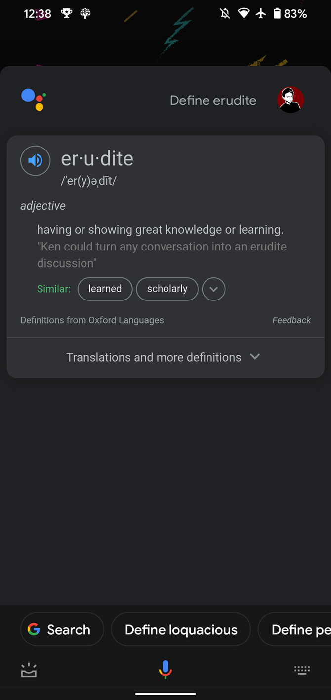 Определение слова в Google Assistant