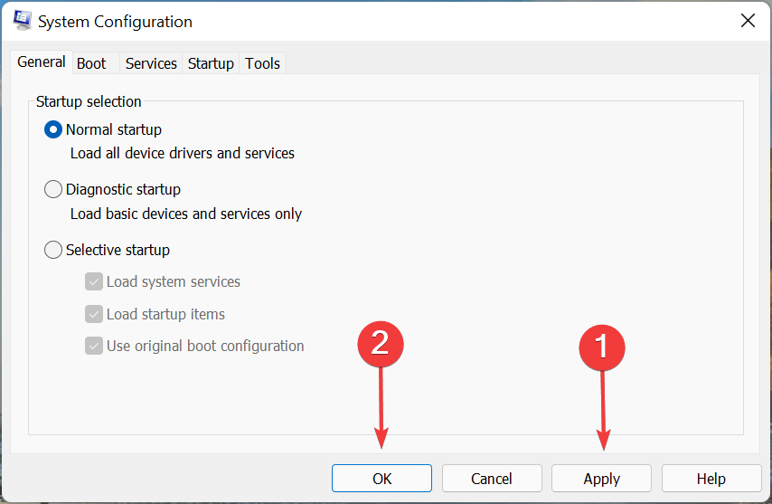Нажмите Применить в Конфигурации системы