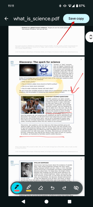 Редактирование PDF внутри браузера Chrome на Android.