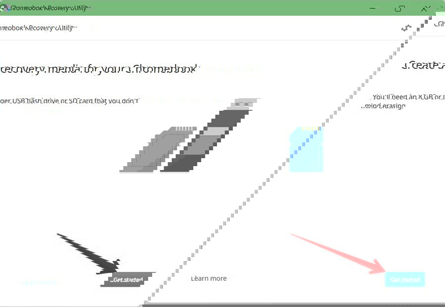 Начало работы в утилите восстановления Chromebook