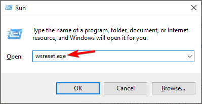 Команда wsreset в диалоге «Выполнить»