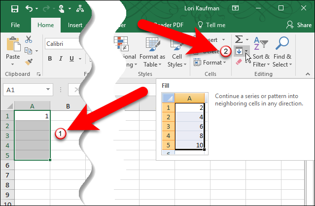 Кнопка Заполнить на ленте Excel — Open Fill menu