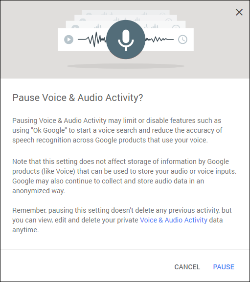 Подтверждение приостановки записи голосовой активности