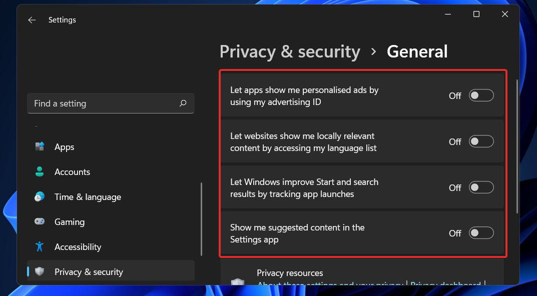 general-off  disable windows 11 telemetry