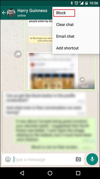 Пункт «Заблокировать» в Android-меню чата