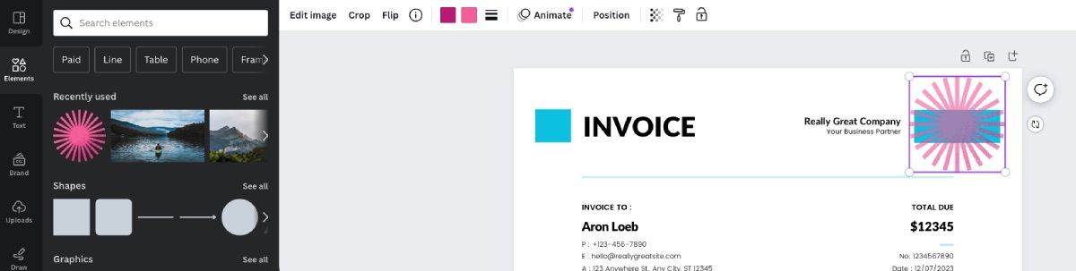 Добавление графики и элементов на счёт в редакторе Canva