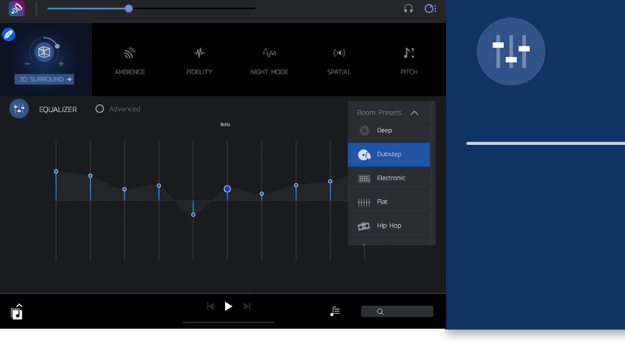 Интерфейс Boom3D — эквалайзер и предустановки