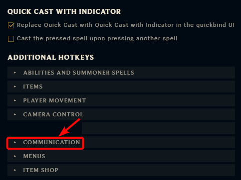 Разворачиваем категорию Communication в настройках