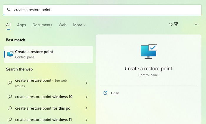Окно Создать точку восстановления и Защита системы