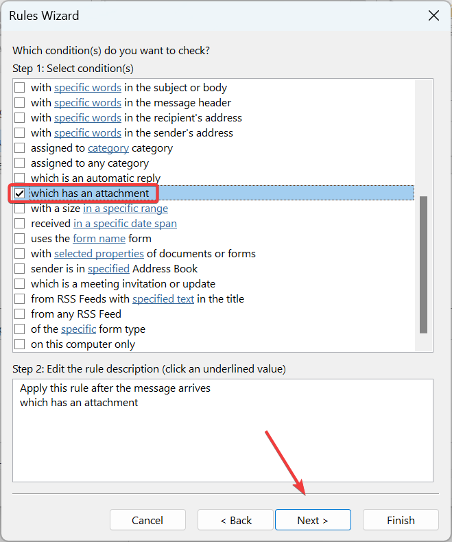 выбор условия: есть вложение