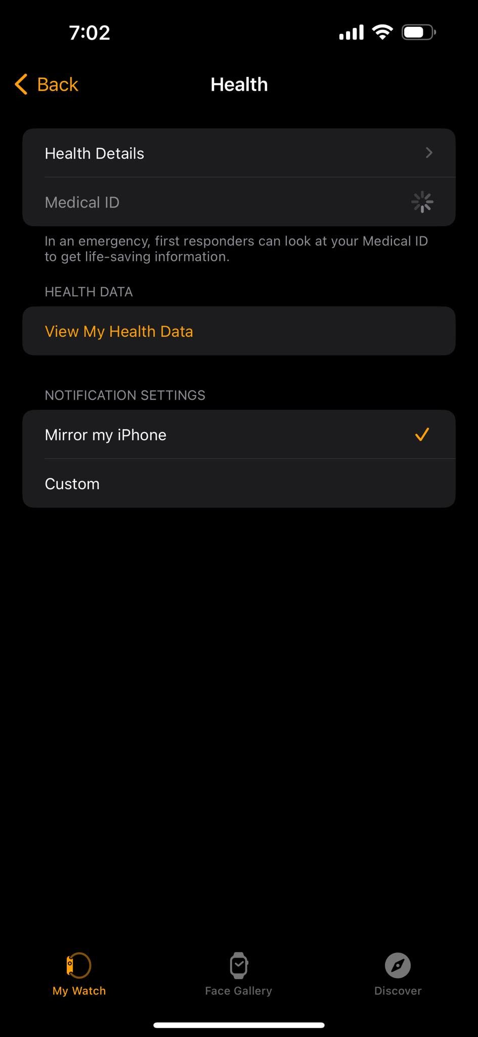 Переход в раздел Здоровье в приложении Watch на iPhone