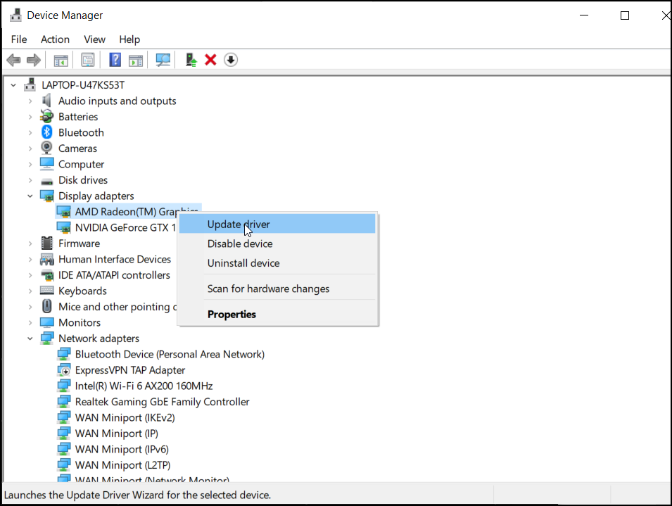 Обновление драйвера видеокарты в Диспетчере устройств