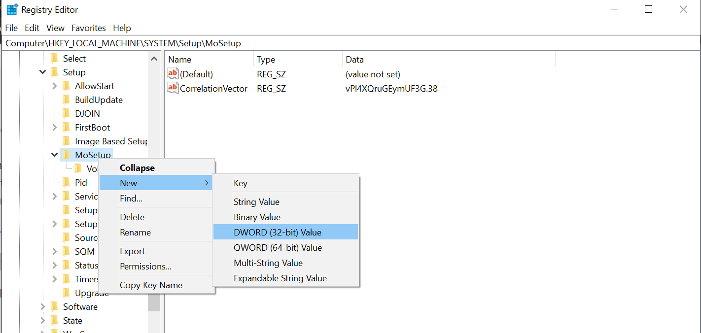 Добавление нового DWORD в реестре Windows