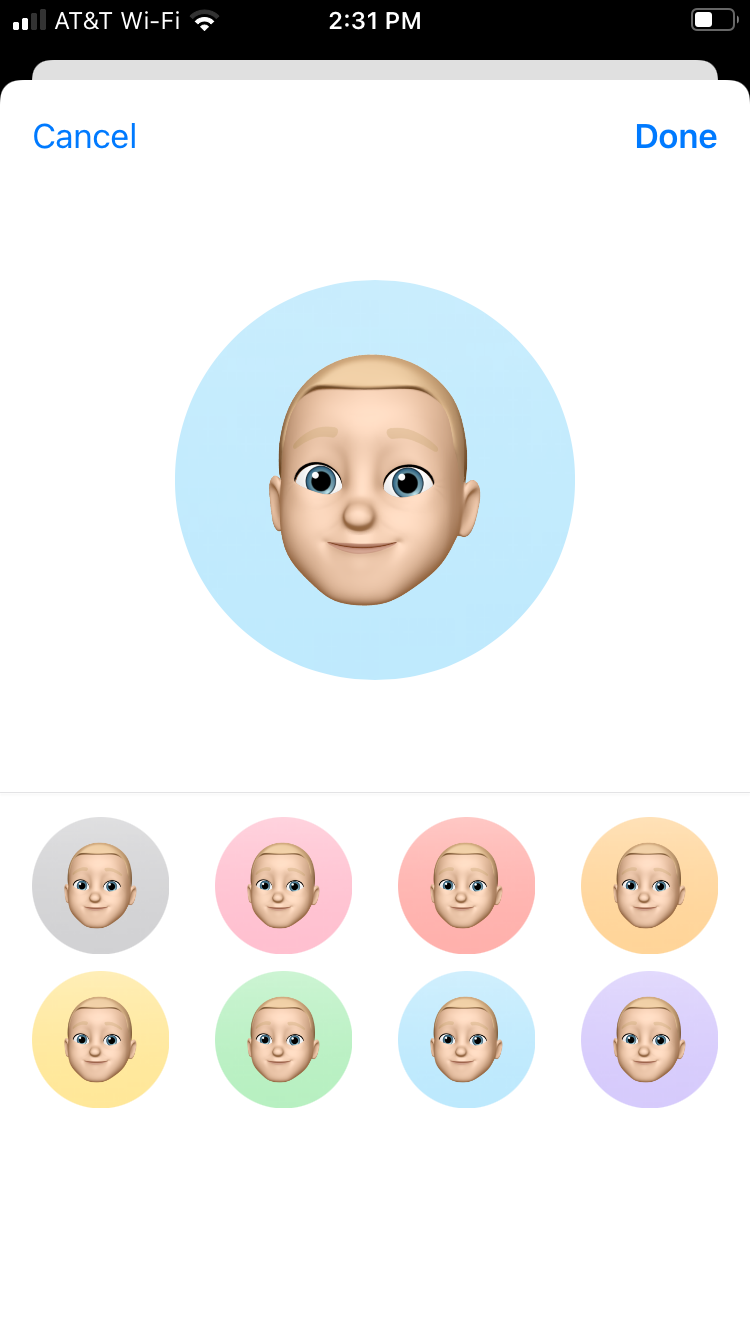 Завершение настройки Memoji: выбор прически, украшений и т.д.