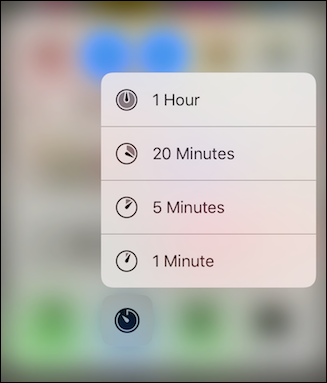 3D Touch меню таймера с предустановленными длительностями