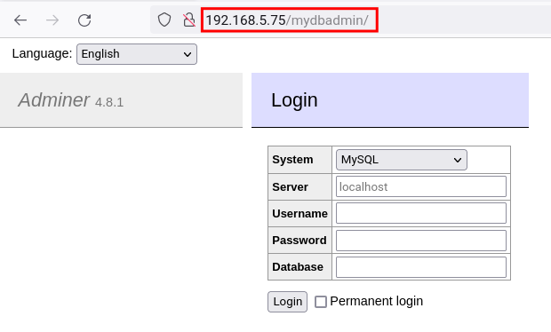 Смена пути доступа Adminer в браузере