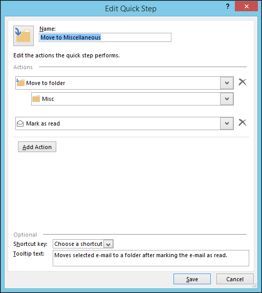 Снимок экрана: редактирование Quick Step — опции и последовательности шагов