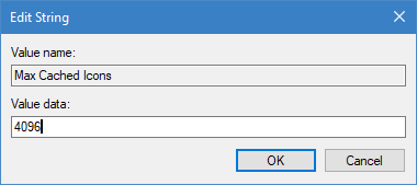 Ввод данных значения для Max Cached Icons