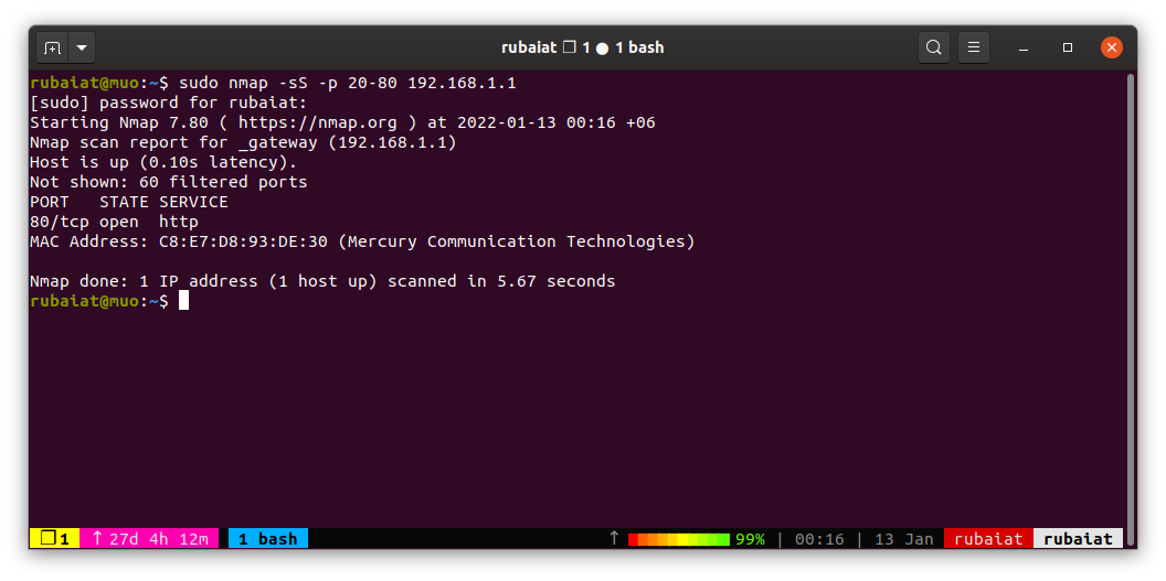 Схема: сканирование конкретных портов с помощью Nmap