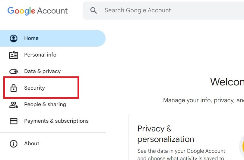 Пункт «Безопасность» в аккаунте Google