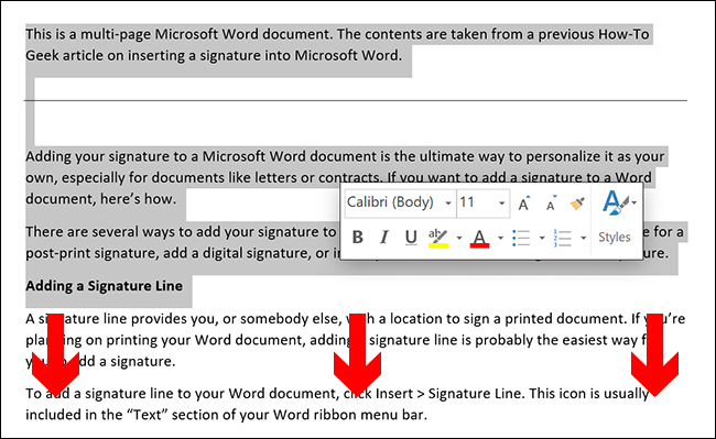 Чтобы вручную выделить содержимое страницы Microsoft Word, поместите курсор в начало страницы и протяните вниз до конца.