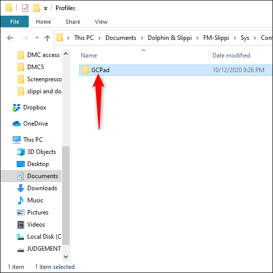 Выберите GCPad в Profiles