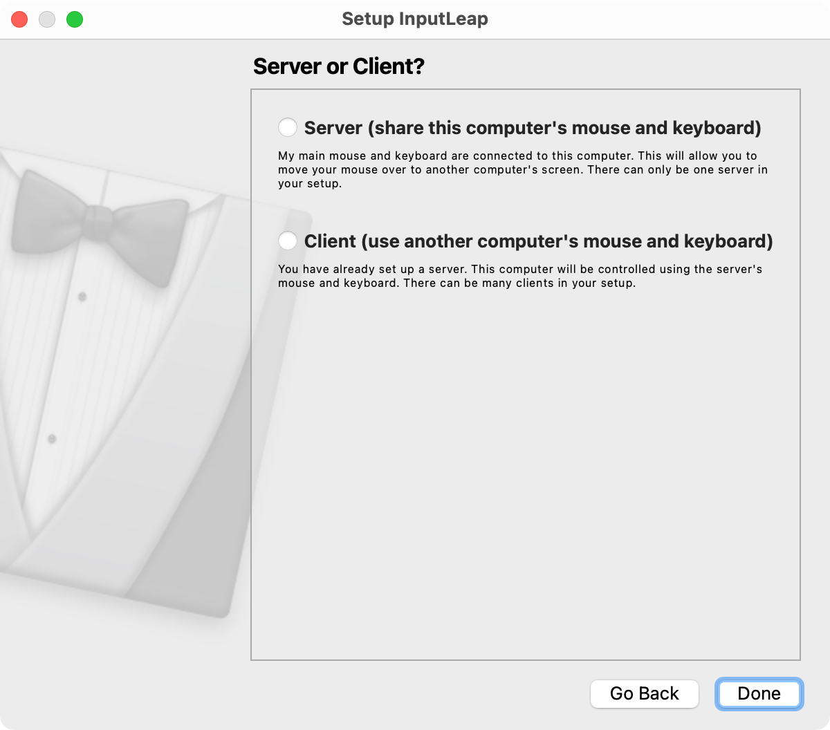 Setting up Input Leap on the macOS server.