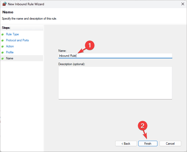 Завершение мастера создания правила