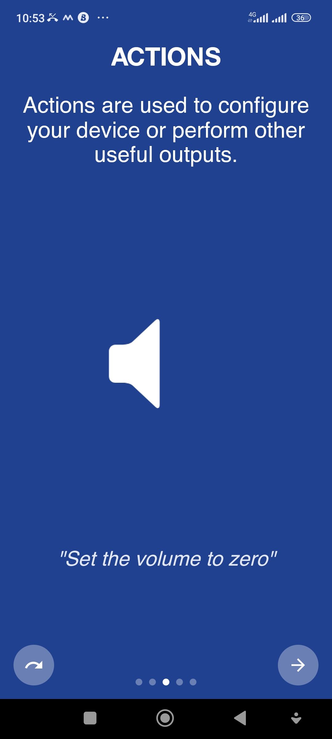 Splash screen on MacroDroid app describing MacroDroid actions