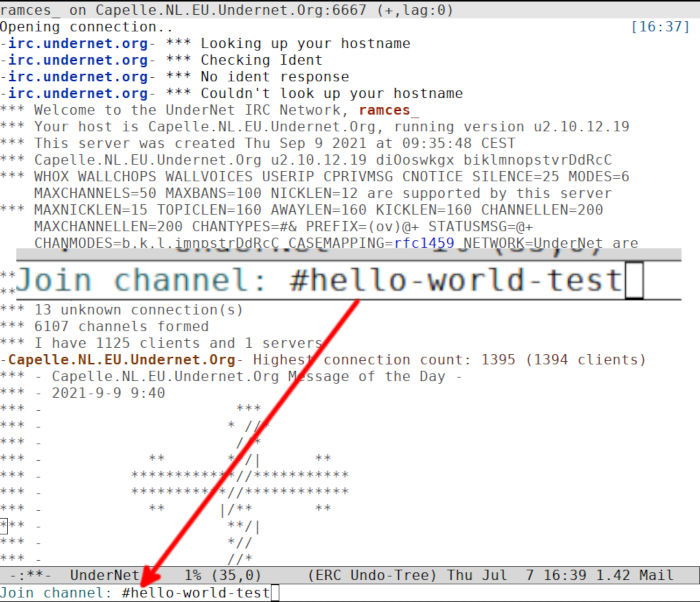 Присоединение к каналу Undernet