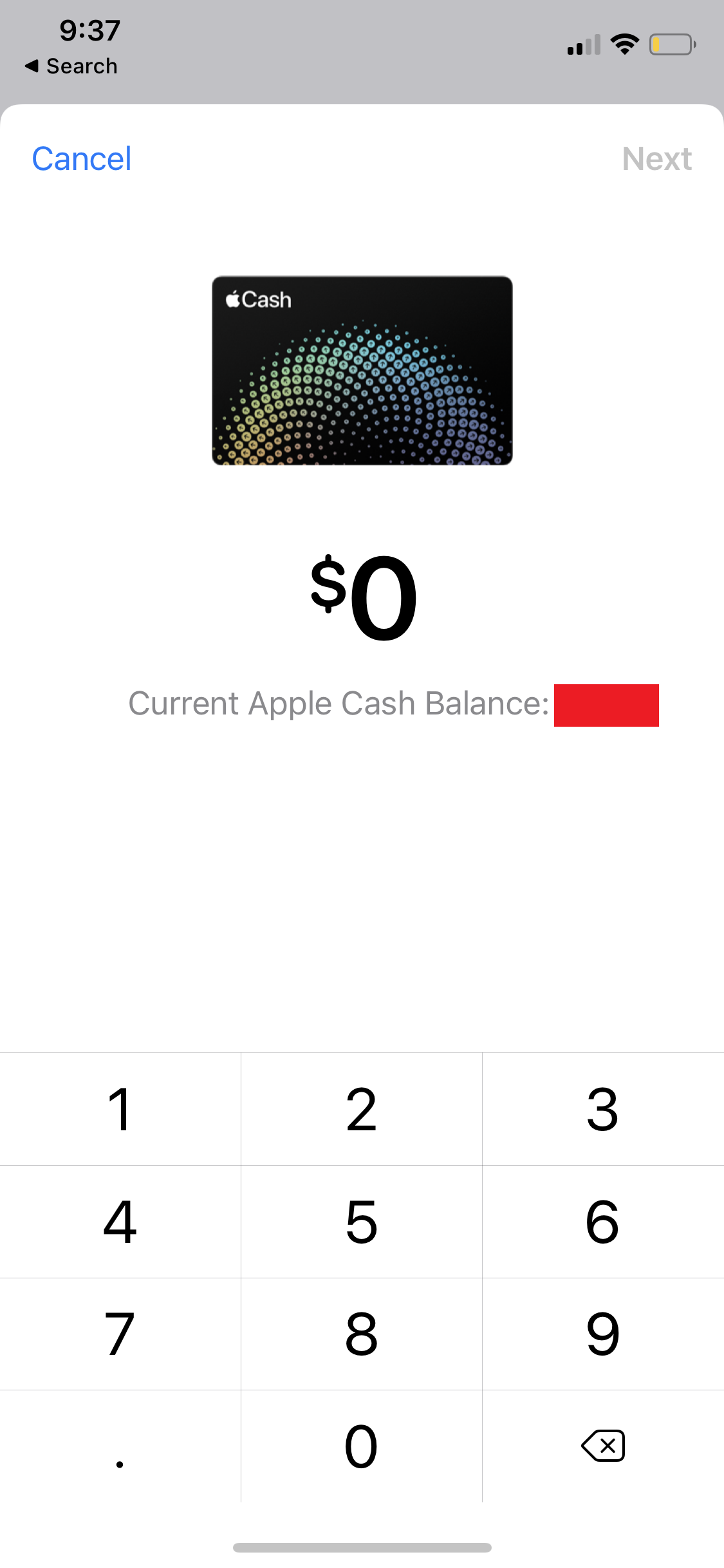 баланс Apple Cash в Wallet